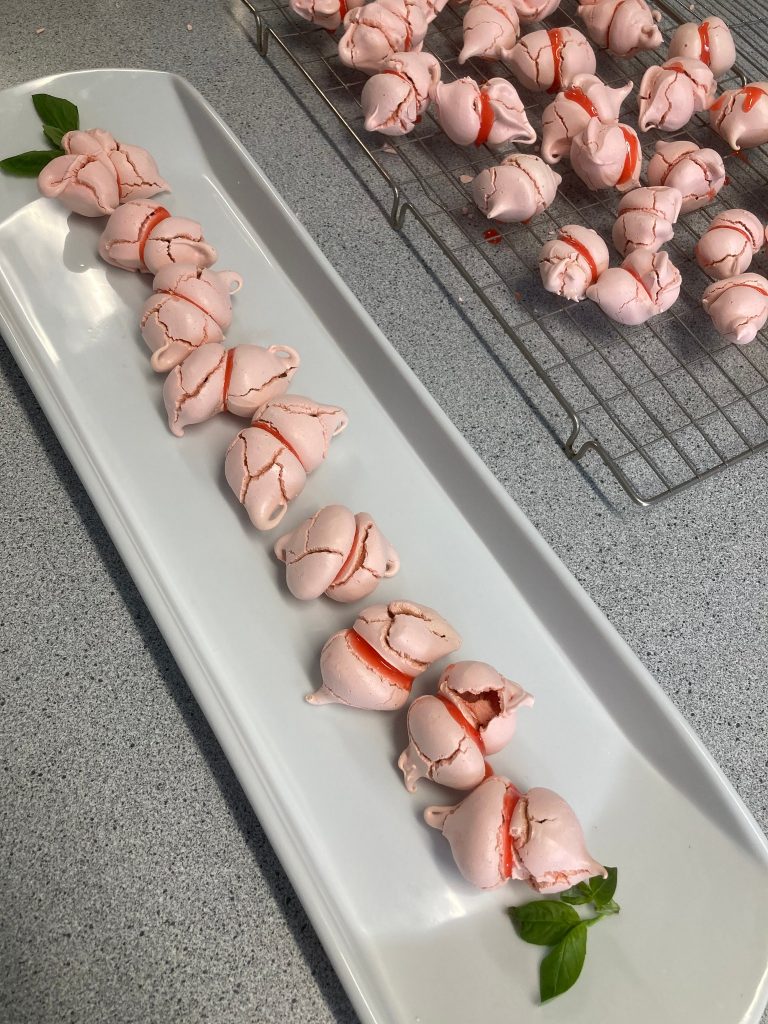 Mini meringues on a long plate